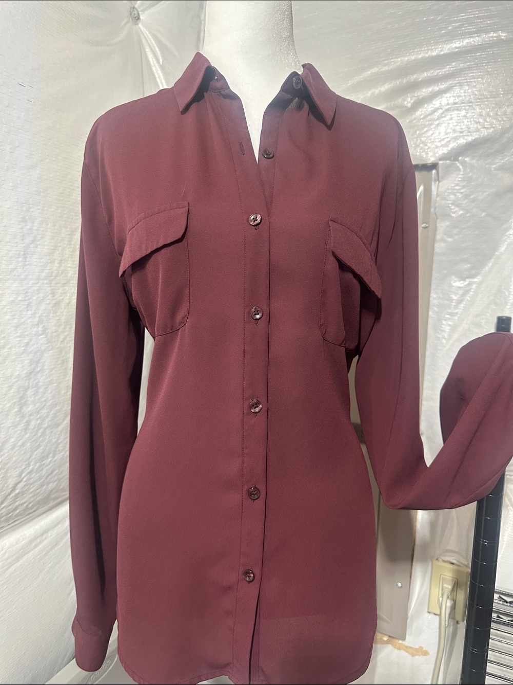 Women's Long Sleeve Button-Up Blouse - Deep plum